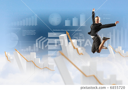 businesswoman in black suit jumping 6855720