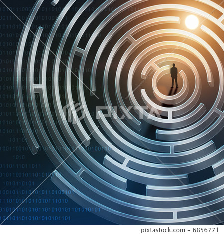 Silhouette of businessman in maze 6856771