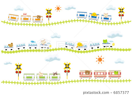 運行在與逗人喜愛的鐵路交叉的鐵路交叉的火車孩子的 6857377