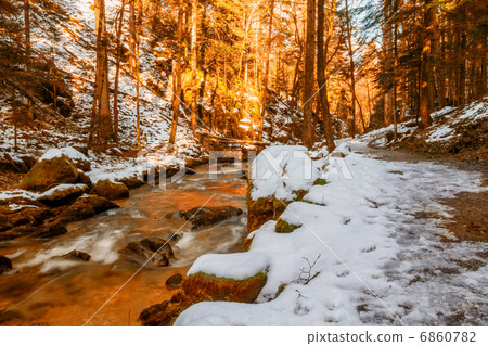 The mountain river at sunset in canyon in Baden-Baden. Europe, G The mountain river at sunset in canyon in Baden-Baden. Europe, G 6860782