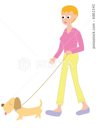 A woman taking a walk with a dog 6861545