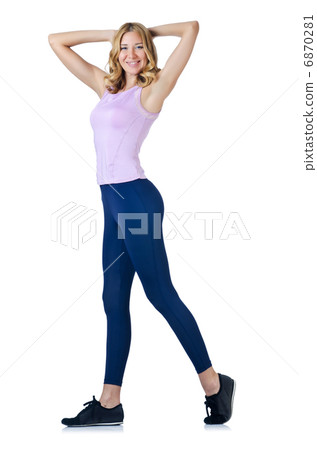 Female sportsman doing exercises on white Female sportsman doing exercises on white 6870281