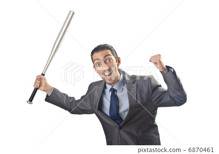 Angry businessman with bat on white Angry businessman with bat on white 6870461