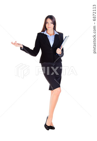 business woman is showing something with the hand 6872113