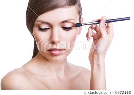 sexy woman with cosmetic brush on eye sexy woman with cosmetic brush on eye 6872118