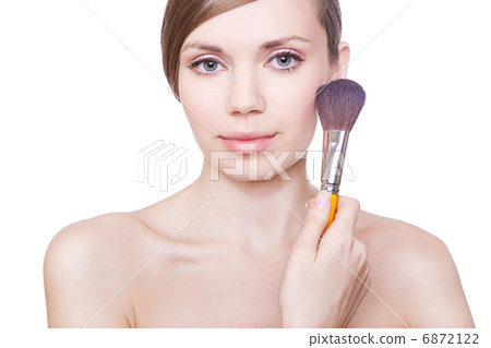 natural woman with brush on cheek natural woman with brush on cheek 6872122