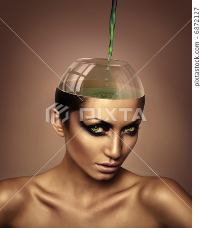 woman with drink in glass head 6872127