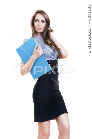 attractive woman with blue folder attractive woman with blue folder 6872138