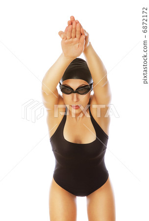 healthy swimming cute woman in black swim-wear 6872172