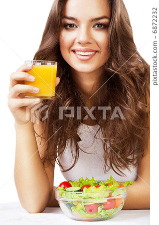 pretty woman with juice and salad 6872232