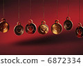 gold hearts in circles on red background 6872334