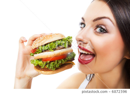 funny girl eating hamburger 6872396