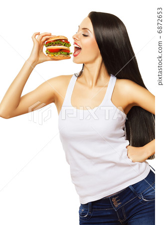 cute girl eating hamburger 6872653