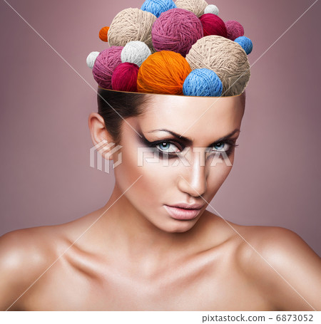 woman with ball of threads in head woman with ball of threads in head 6873052