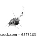 striped bug and the hand on white background 6873183