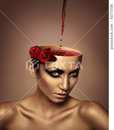 woman with wine in head and roses woman with wine in head and roses 6873506