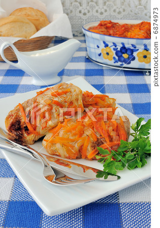 Stuffed cabbage stewed in tomato gravy Stuffed cabbage stewed in tomato gravy 6874973