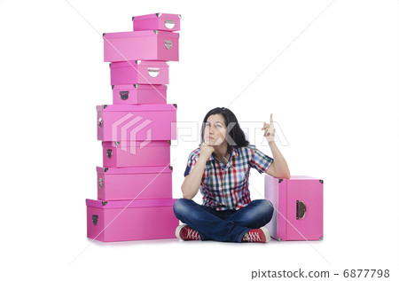 Girl with lots of gifts on white 6877798