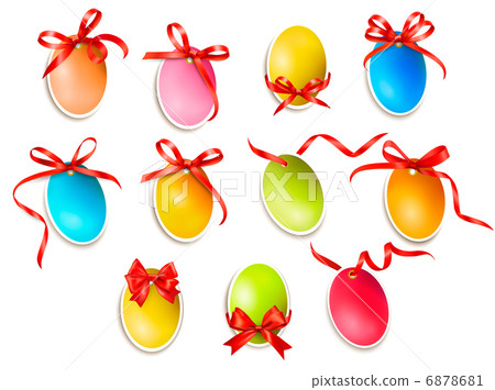 Decorative easter eggs.Easter cards with red bow and ribbons. Ve Decorative easter eggs.Easter cards with red bow and ribbons. Ve 6878681