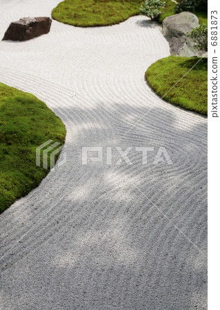 Moss and white sandy rock garden 6881873