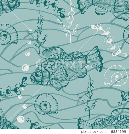 Vector Seamless Underwater Pattern - Stock Illustration [6884199] - PIXTA