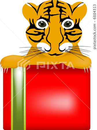 Vector illustration of tiger baby over box    6884313