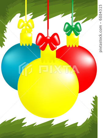 Vector illustration of three x-mas balls hanging with two twigs on the background  6884315