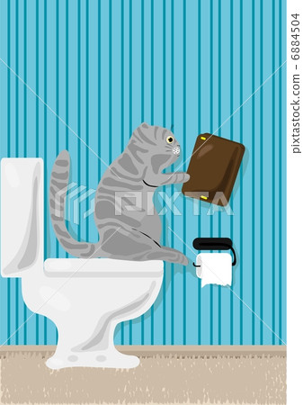 Vector illustration of cat reading book over toilet Vector illustration of cat reading book over toilet 6884504