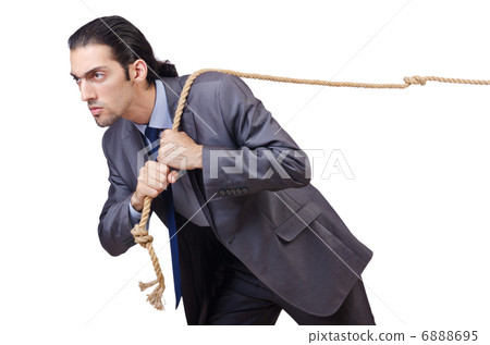 Businessman pulling rope on white 6888695