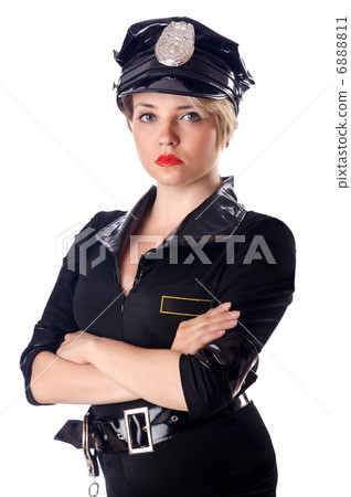 Woman police isolated on white 6888811