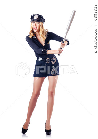 Woman police with baseball bat 6888818