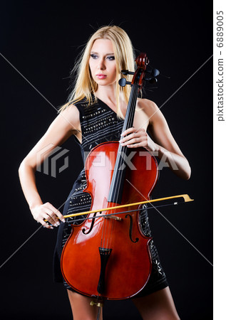 Woman playing cello on white 6889005