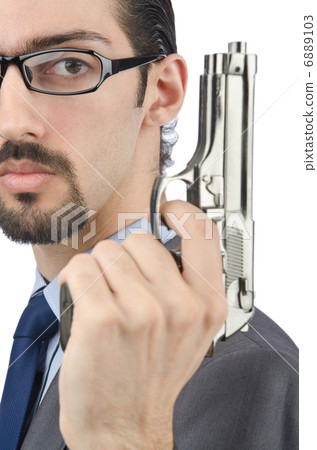 Man with gun isolated on white 6889103