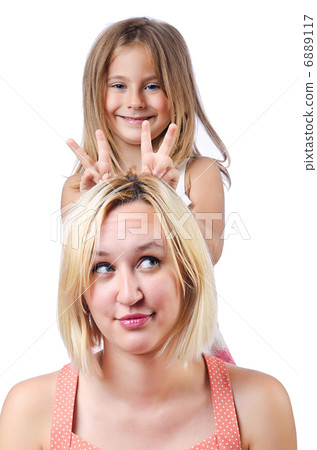 Happy mom and daughter on white Happy mom and daughter on white 6889117