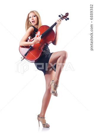Woman playing cello on white 6889382