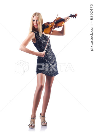 Young woman playing violin on white 6892476