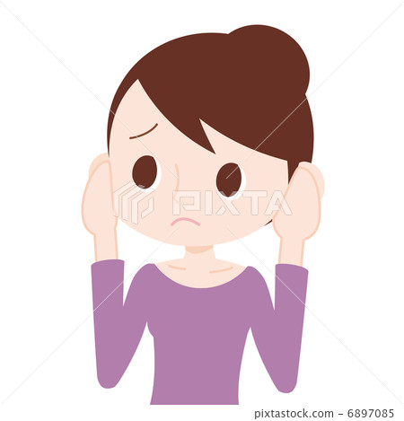 女性的上半身女性的耳朵閉合 6897085