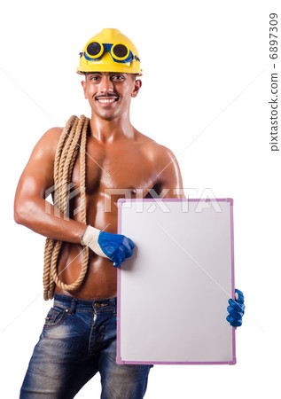 Naked builder with blank board Naked builder with blank board 6897309