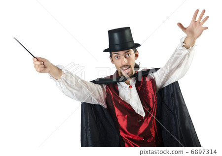 Magician doing tricks on white Magician doing tricks on white 6897314