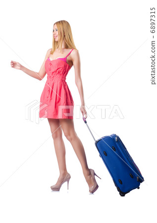 Woman going to summer vacation with suitcase Woman going to summer vacation with suitcase 6897315