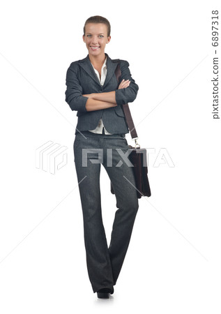 Businesswoman with briefcase on white Businesswoman with briefcase on white 6897318