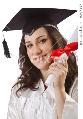 Graduate with diploma on white Graduate with diploma on white 6897357