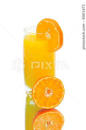 half an orange and a glass of orange juice on white background half an orange and a glass of orange juice on white background 6901471