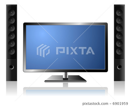 New modern flat TV set with external audio system isolated on wh New modern flat TV set with external audio system isolated on wh 6901959