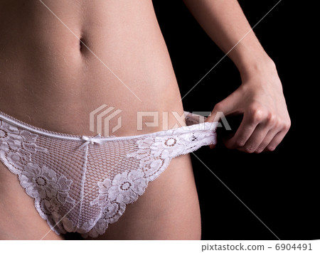 Sexy woman white panties front view on black background 6904491