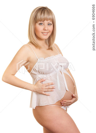 Young happy mother in white lingerie isolated Young happy mother in white lingerie isolated 6904666
