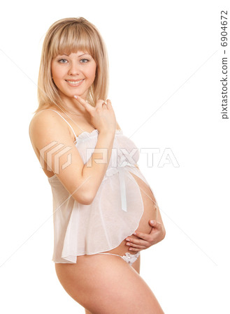 Young happy mother in white lingerie isolated Young happy mother in white lingerie isolated 6904672