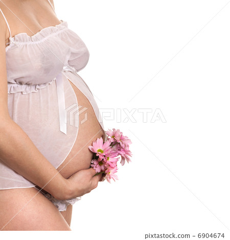 Young mother in white lingerie with flower isolated Young mother in white lingerie with flower isolated 6904674