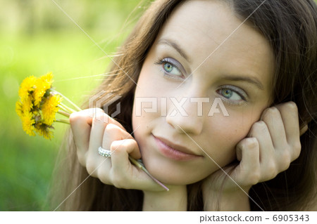 young beautiful teenager with dandelion bouquet young beautiful teenager with dandelion bouquet 6905343