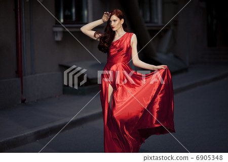 Young Beauty Famous Woman In Red Dress Outdoor 6905348